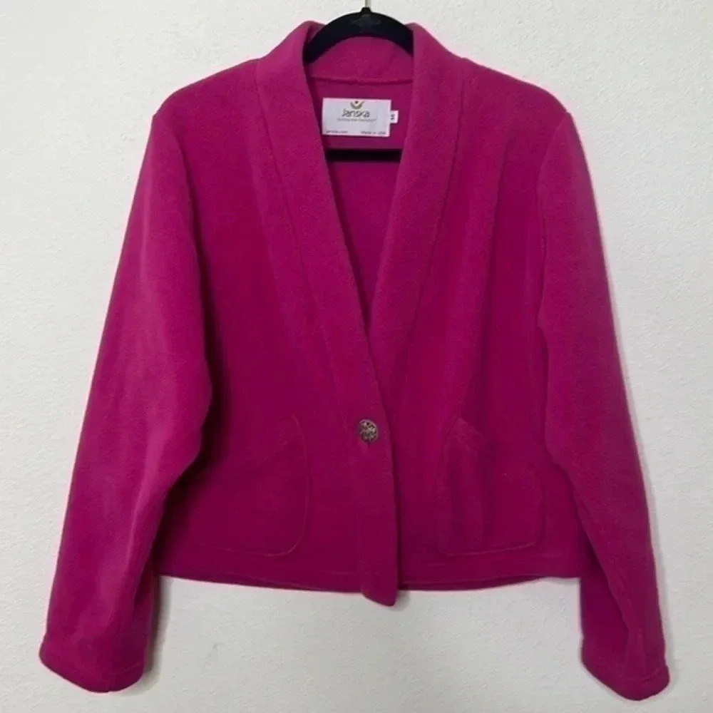 Janska pink polartec warm cardigan sweater jacket size Medium